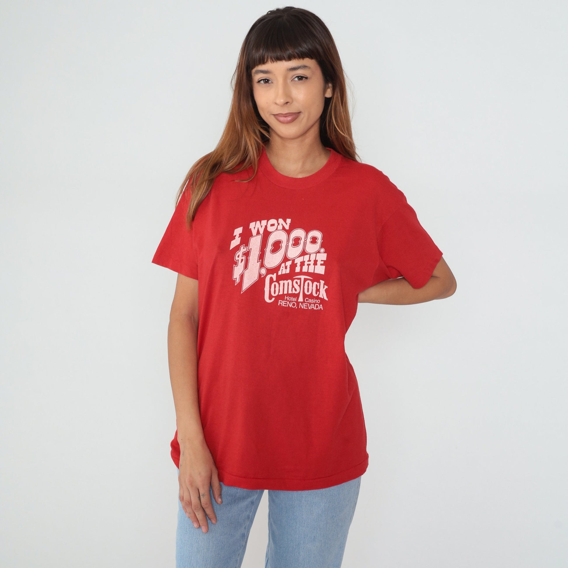 80s Comstock Hotel Casino Reno Nevada Graphic T-Shirt Red Single Stitch Extra Large
