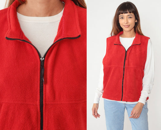 90s Red Fleece Zip Vest Alpine Tek Sleeveless Extra Large XXL