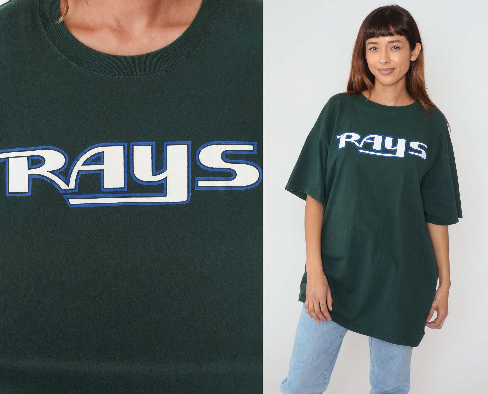 90s Tampa Bay Rays MLB Graphic T-Shirt Green Cotton Baseball Tee Extra Large XXL