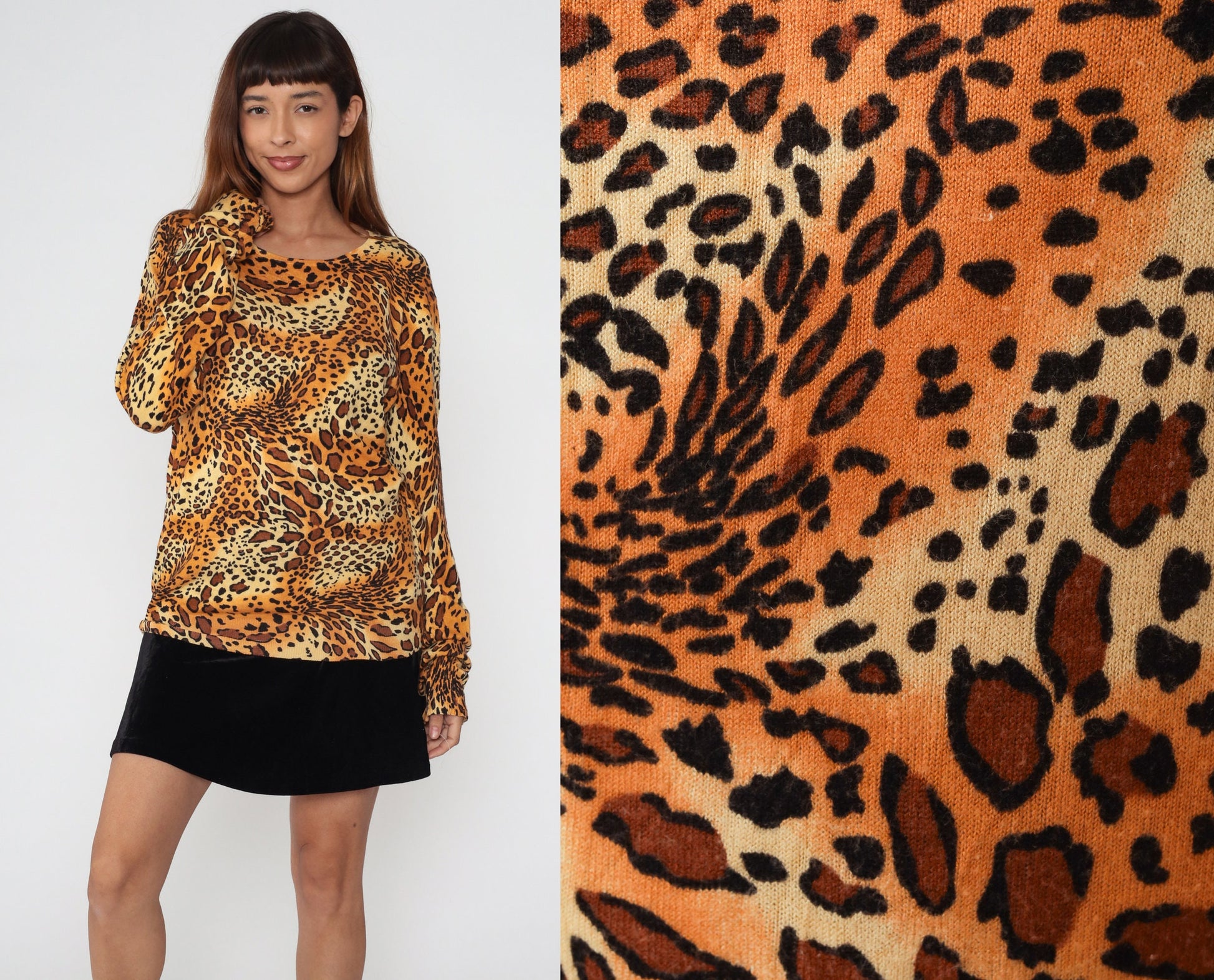00s Cheetah Print Knit Sweater Long Sleeve Animal Print Top Large