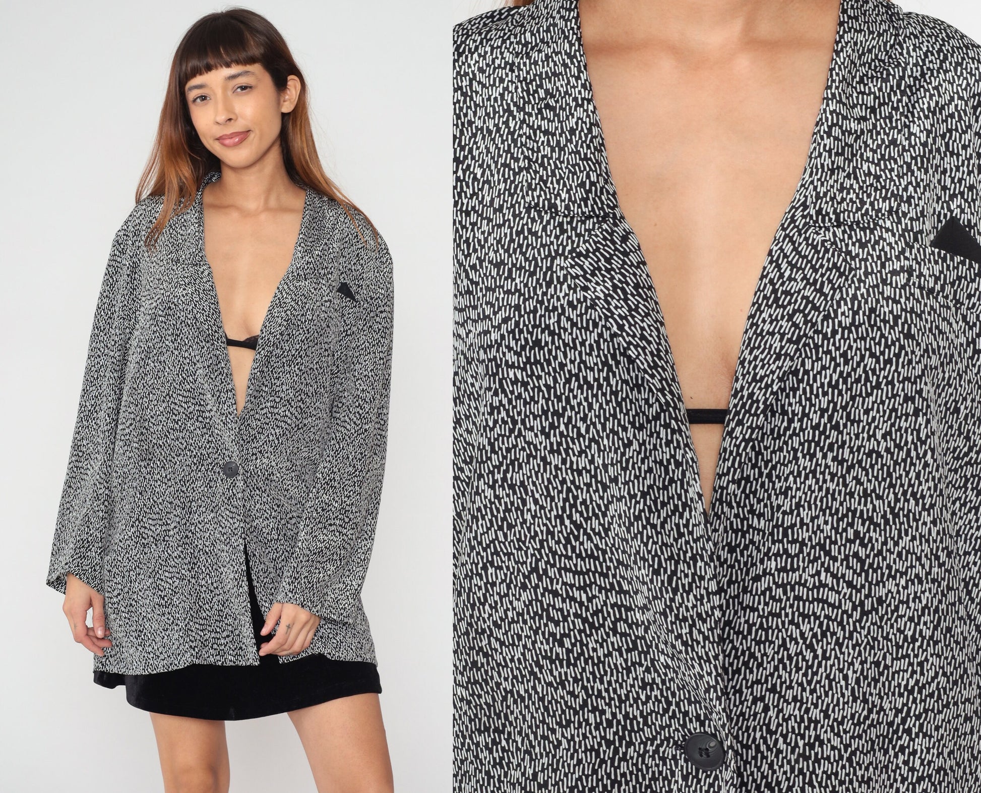 90s Navy Blazer Single Button White Flecked Line Print Jacket Extra Large