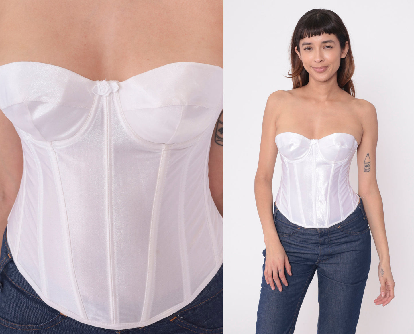 90s Fredericks of Hollywood White Bustier Strapless Corset Top 34B