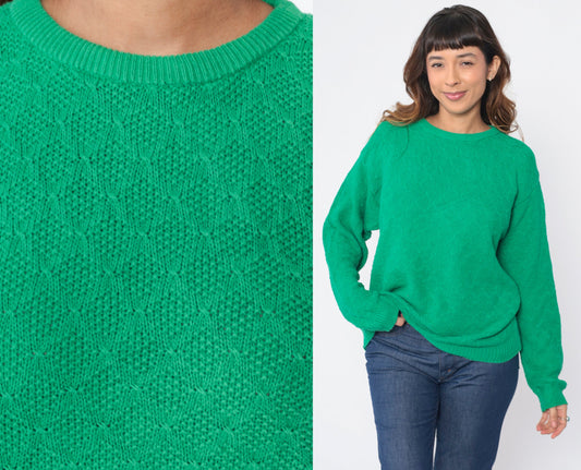 80s Talbots Diamond Knit Sweater Green Crewneck Pullover Large L