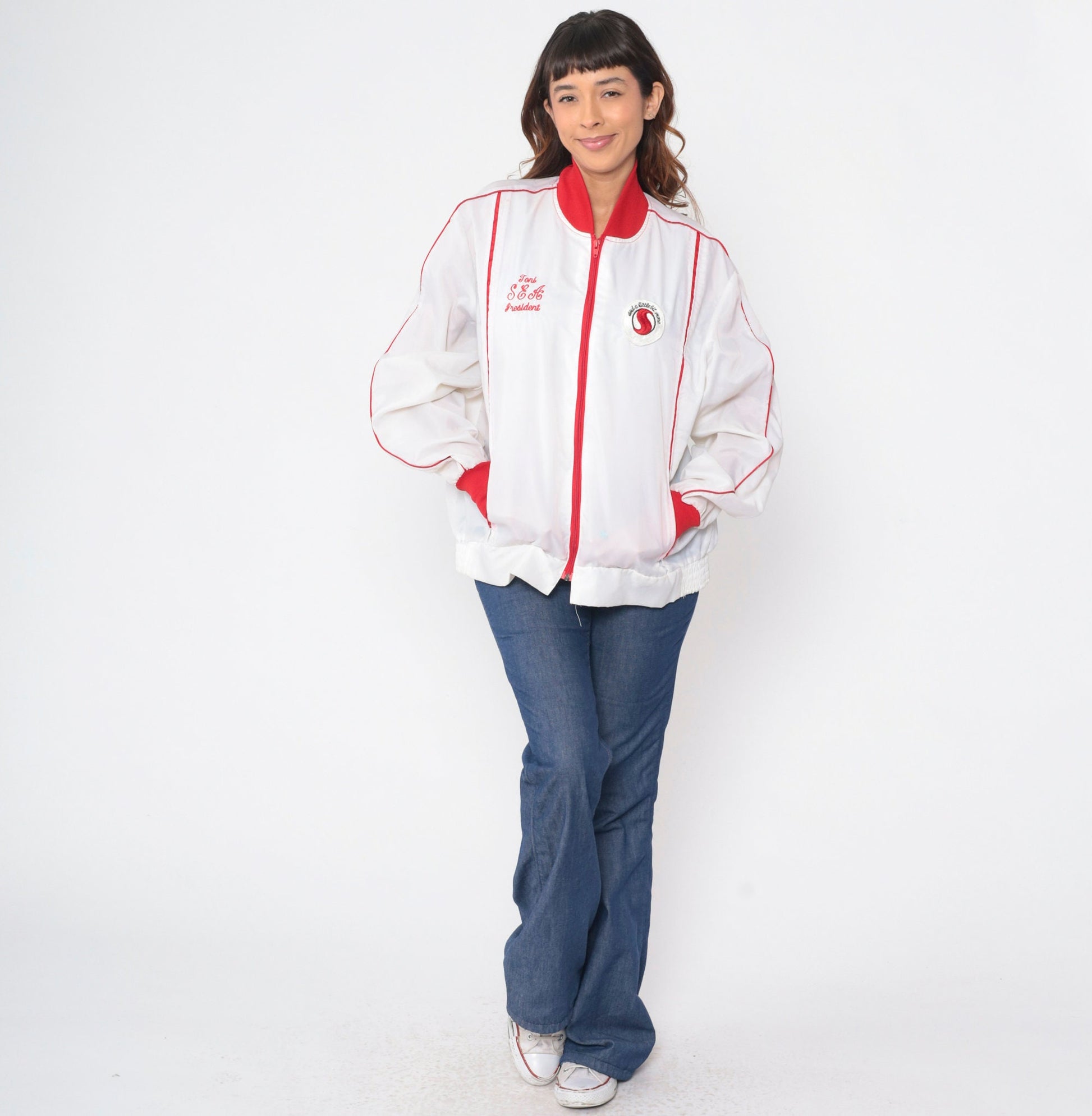 80s SEA President Toni Windbreaker Jacket White Red Striped Extra Large XXL