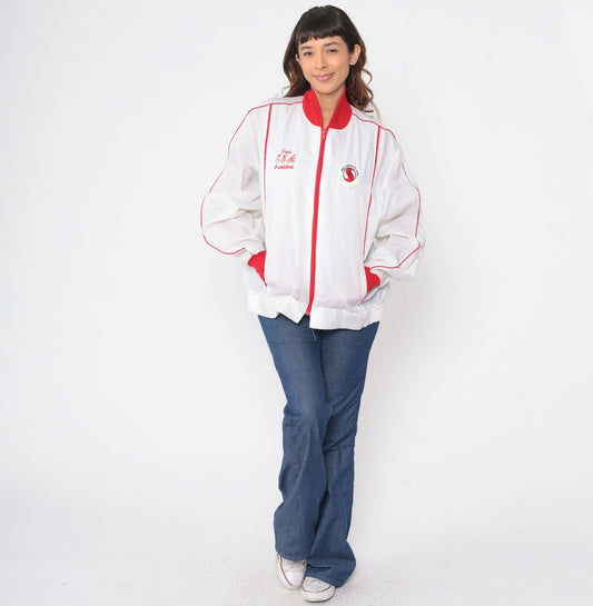 80s SEA President Toni Windbreaker Jacket White Red Striped Extra Large XXL