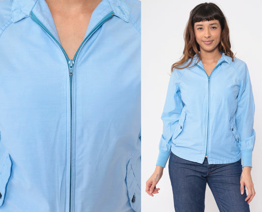 80s Baby Blue Windbreaker Jacket Raglan Sleeve Zip Up Extra Small