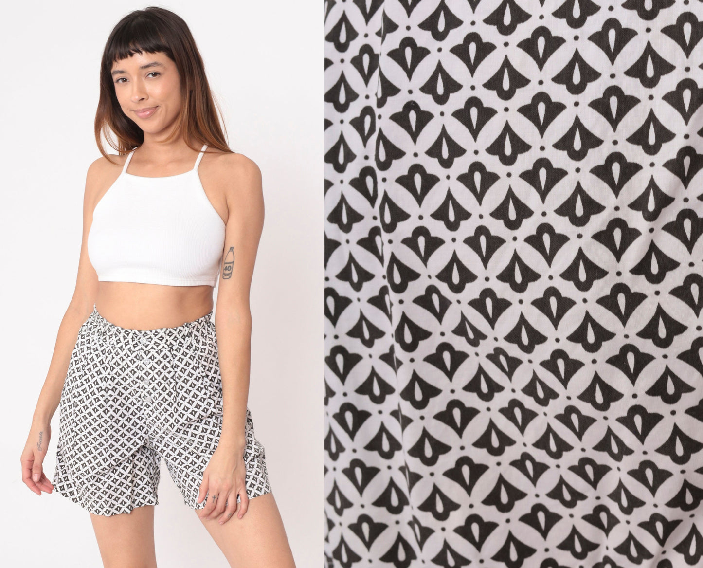90s Liz Sport Geometric Shorts Black White High-Waist Small