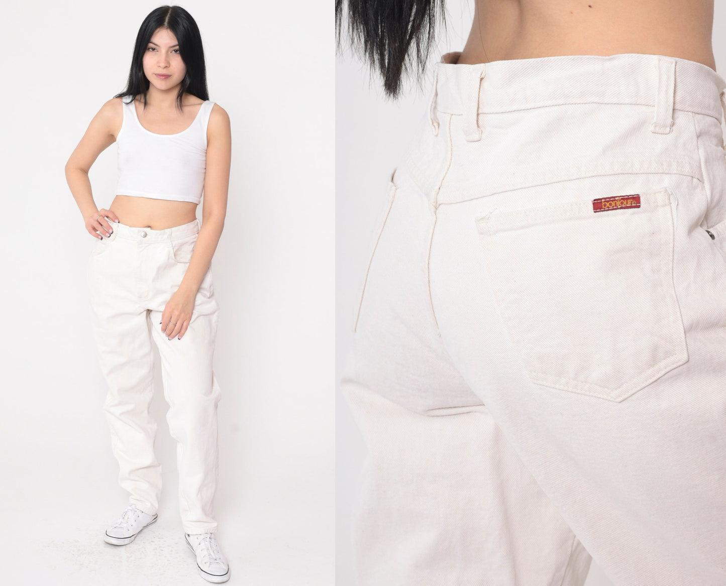 90s Bonjour White Tapered Mom Jeans High Waist Denim Medium