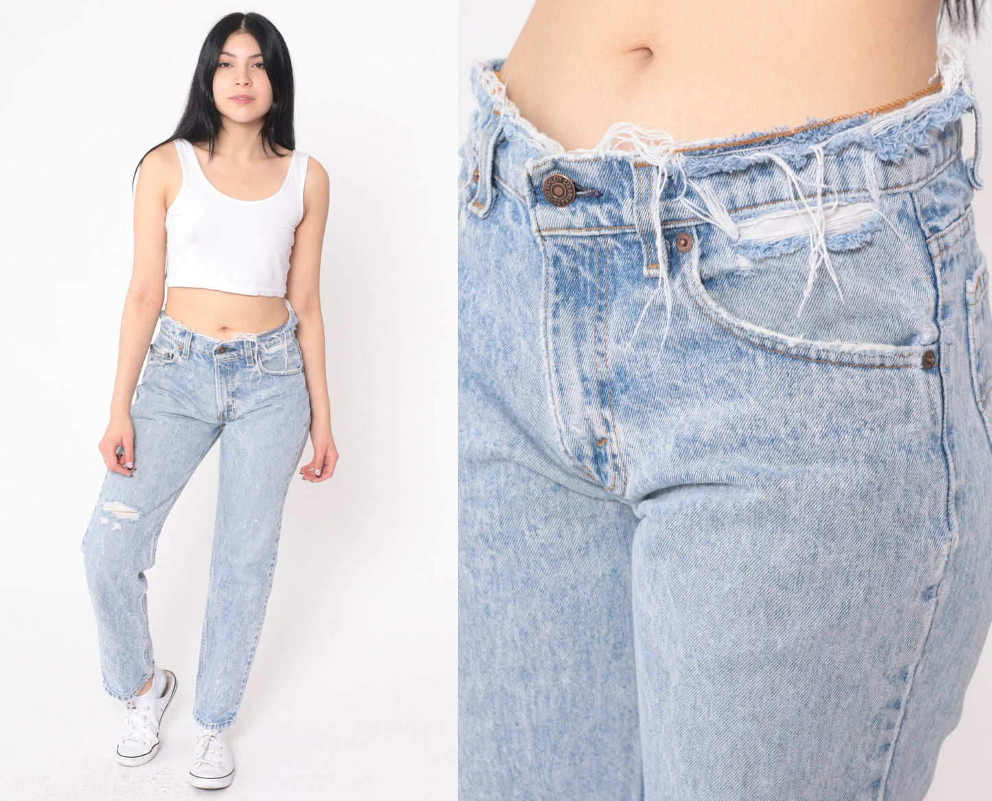 80s Levi's Acid Wash Distressed Slim Straight Jeans Small