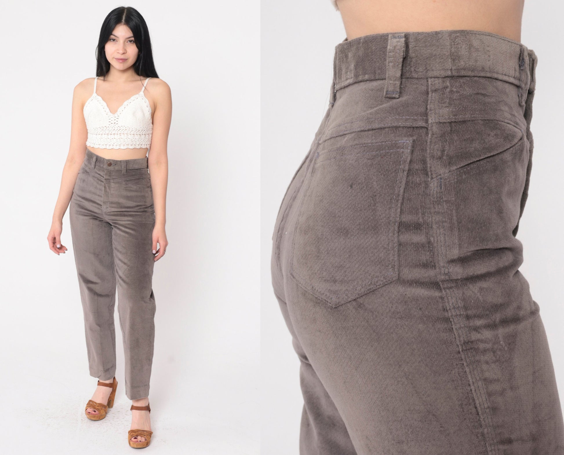 80s Grey High-Waisted Straight Leg Trousers Extra Small XS