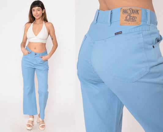 70s Big Yank Flared Trousers Baby Blue High Waist Bellbottoms Medium