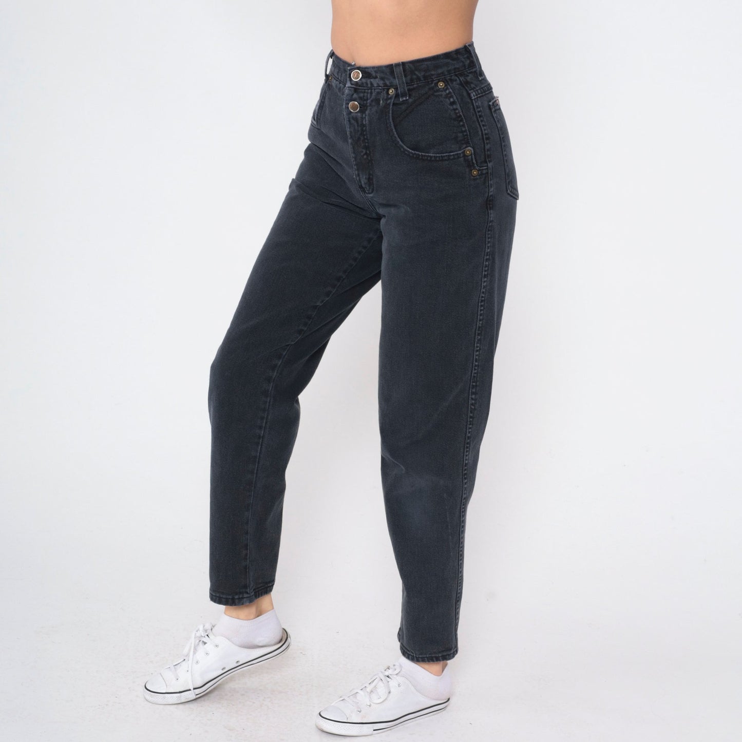 90s Zena High Rise Mom Jeans Faded Black Denim Small