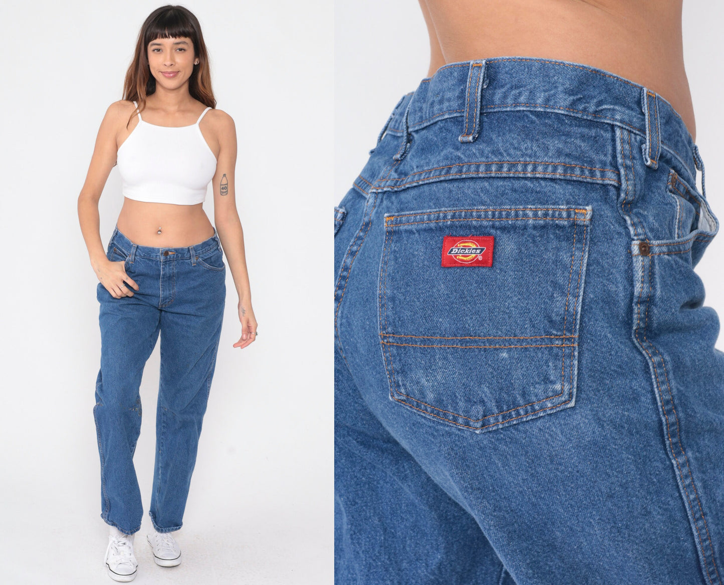 Y2K Dickies Jeans 34x32 High Rise Relaxed Straight Leg Blue Denim Men's