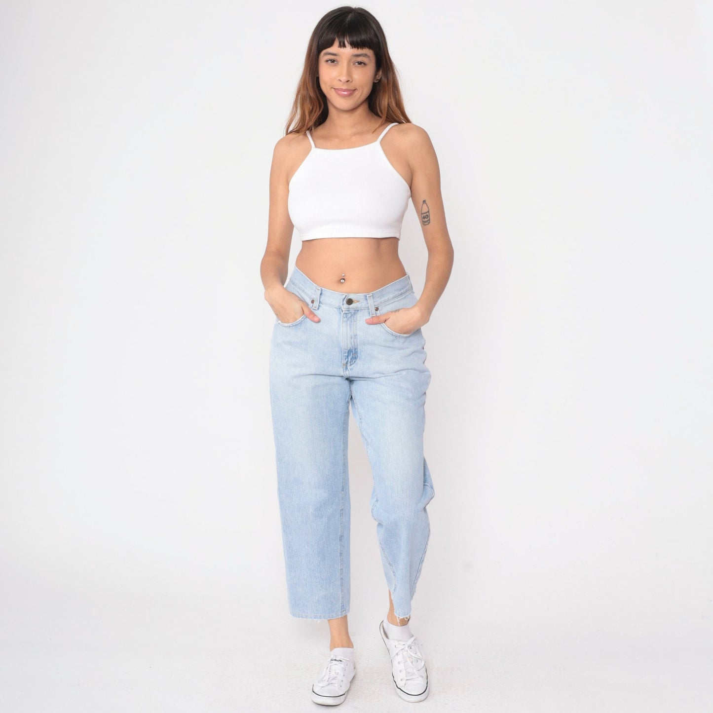 90s Lee High Waisted Mom Jeans Light Wash Cropped Straight Leg Medium