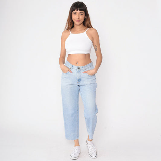 90s Lee High Waisted Mom Jeans Light Wash Cropped Straight Leg Medium