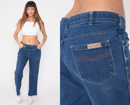 80s High Waisted Straight Leg Jeans Dark Blue Denim Men's 36 x 30