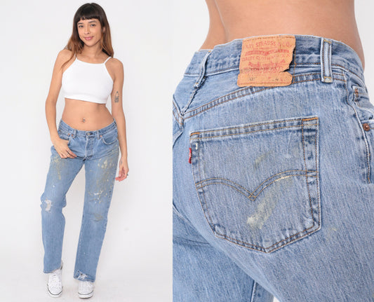 Levis 501 Distressed Paint Splatter Jeans 34x32 Straight Leg Button Fly 90s