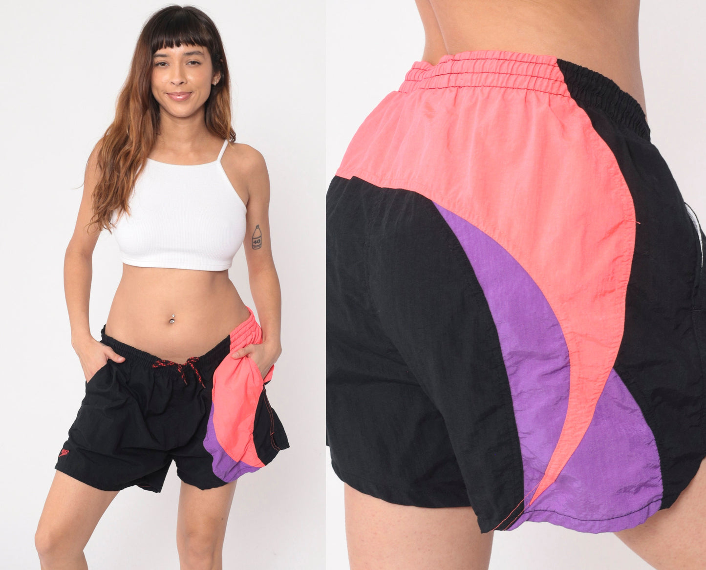 90s Speedo Swim Trunks Black Neon Colour Block Drawstring Men's Extra Large