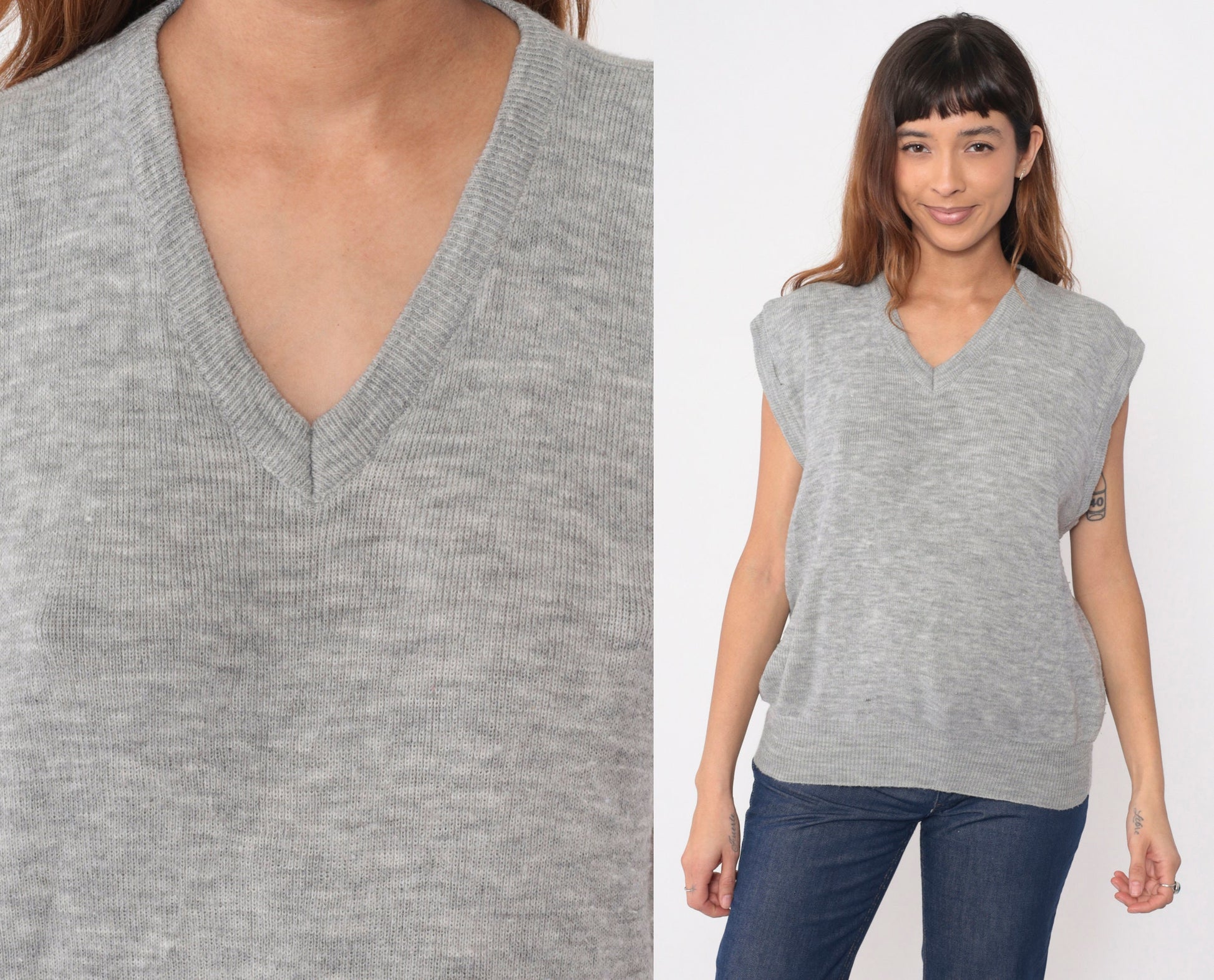 80s MacGregor Heather Grey V-Neck Sweater Vest Knit Tank Large