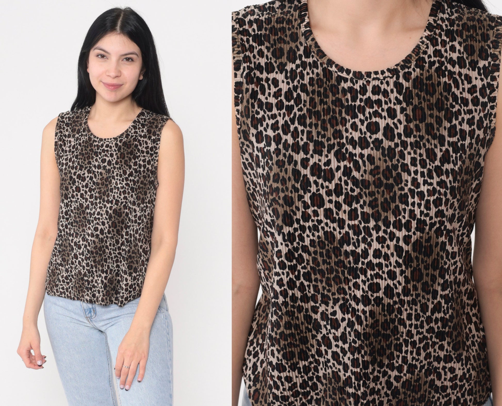 90s Leopard Print Tank Top Sleeveless Blouse Medium M