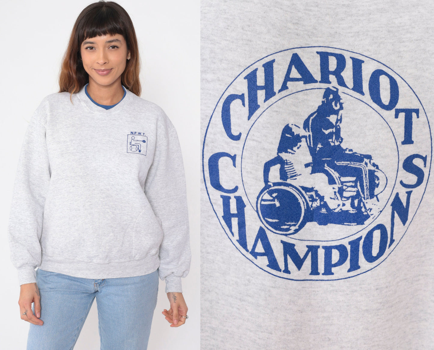 90s National Foundation for Wheelchair Tennis Sweatshirt Chariot Champions Heather Grey Large