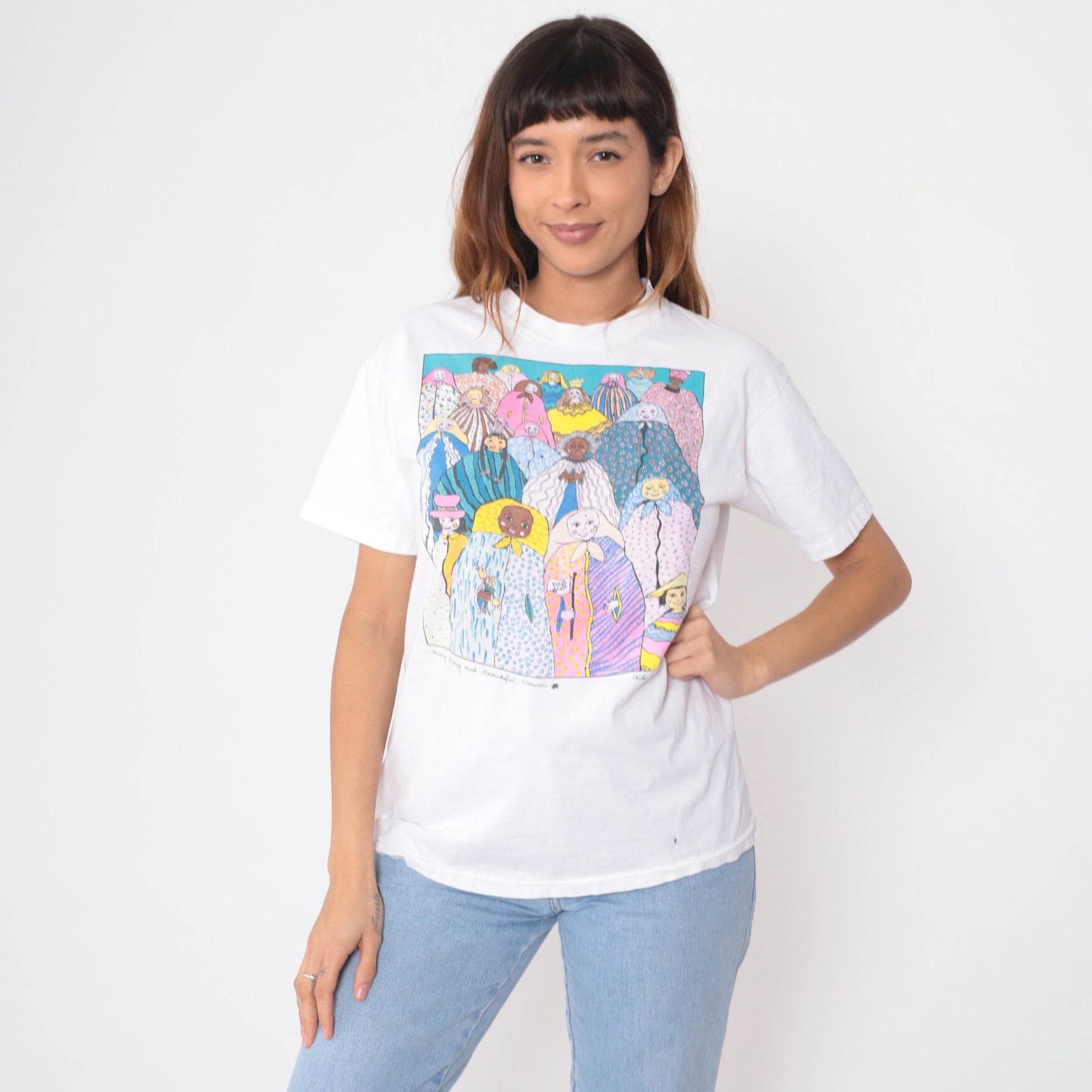 90s Kiki Suarez Many Strong and Beautiful Women Graphic Tee White Cotton Medium