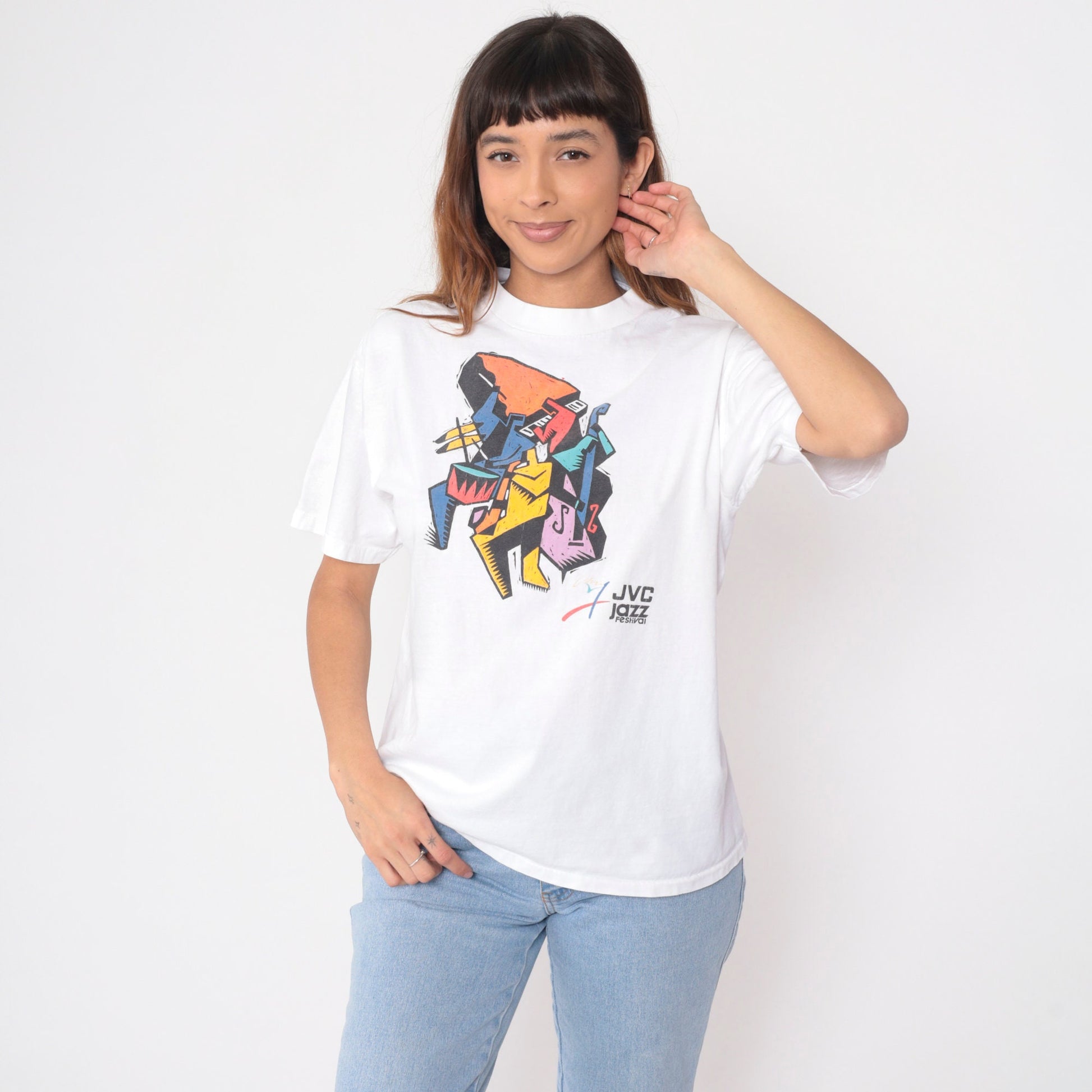 90s JVC Jazz Festival New York Graphic T-Shirt White Cotton Medium