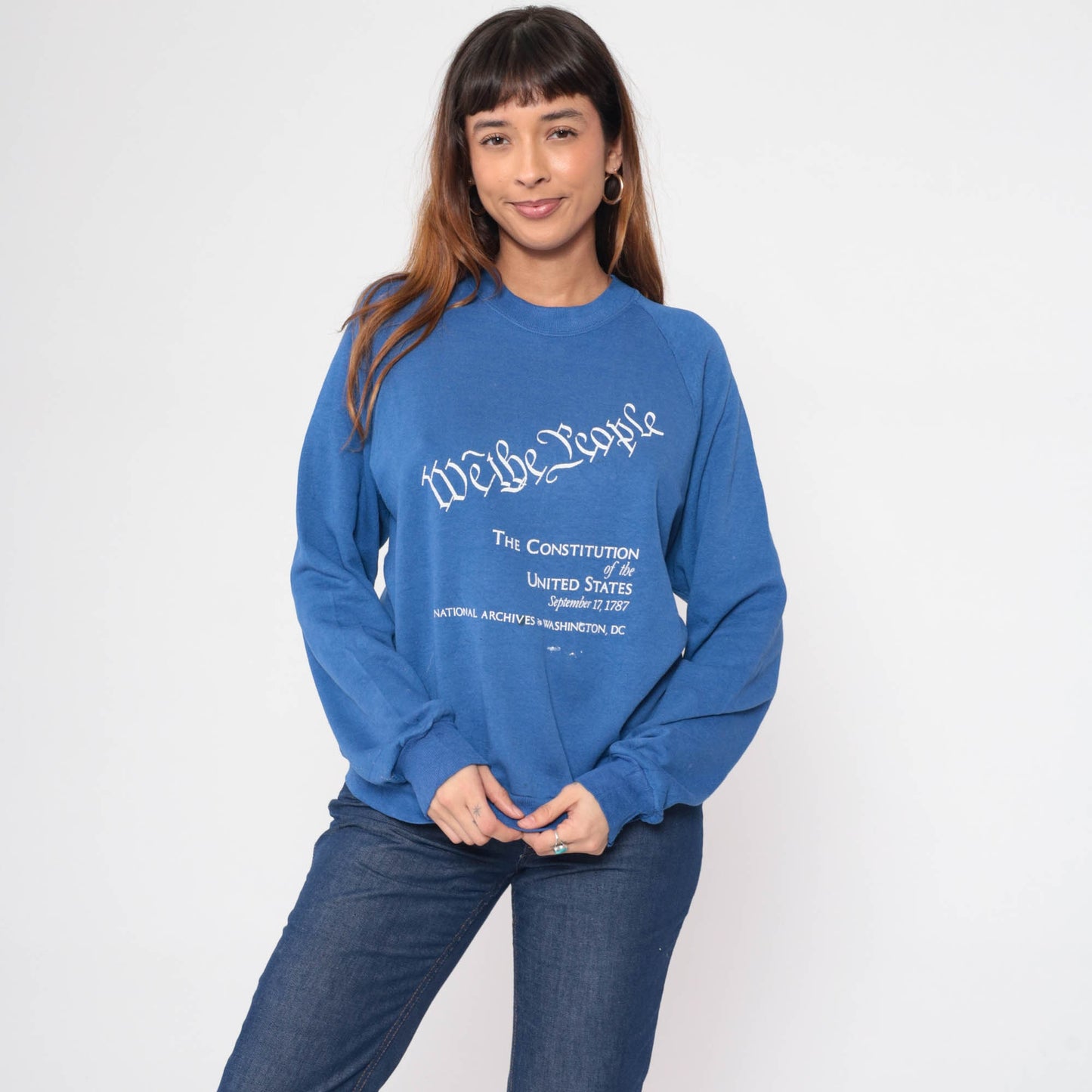 80s We The People US Constitution Sweatshirt National Archives Blue Raglan Medium