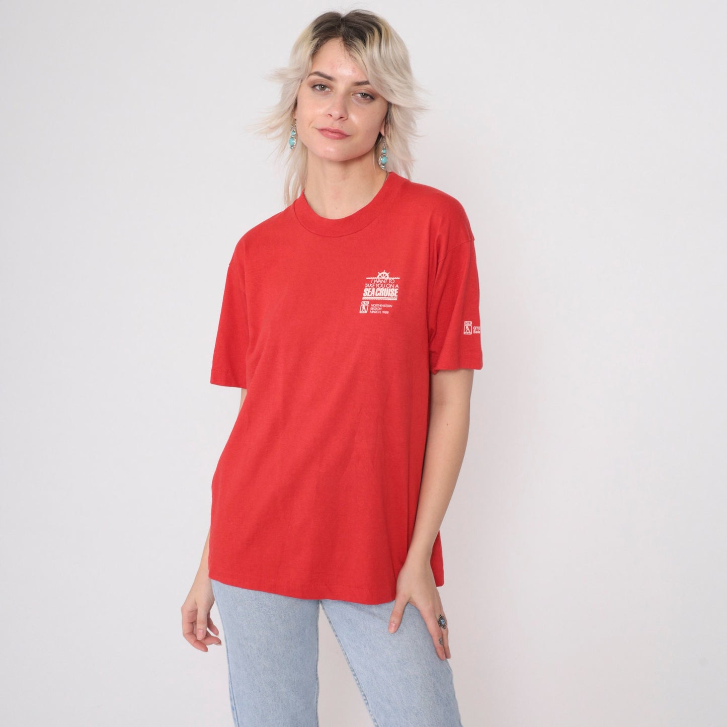 1988 GTE Telephone Company Sea Cruise Graphic T-Shirt Red Medium