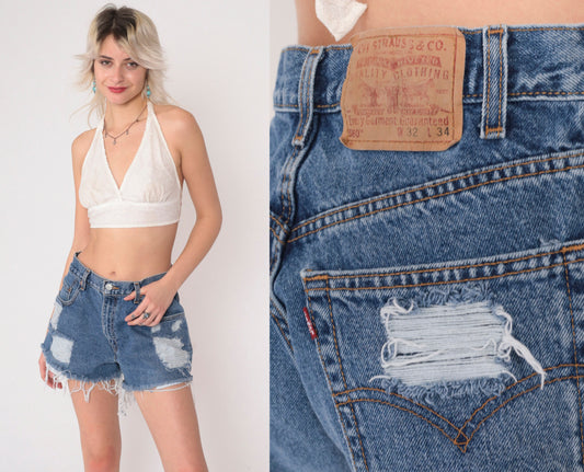 Y2K Levi's 560 High Rise Cutoff Jean Shorts Blue Distressed Medium 32