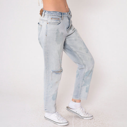 00s Calvin Klein Light Blue Bleach Splattered Ripped Knee Jeans Medium
