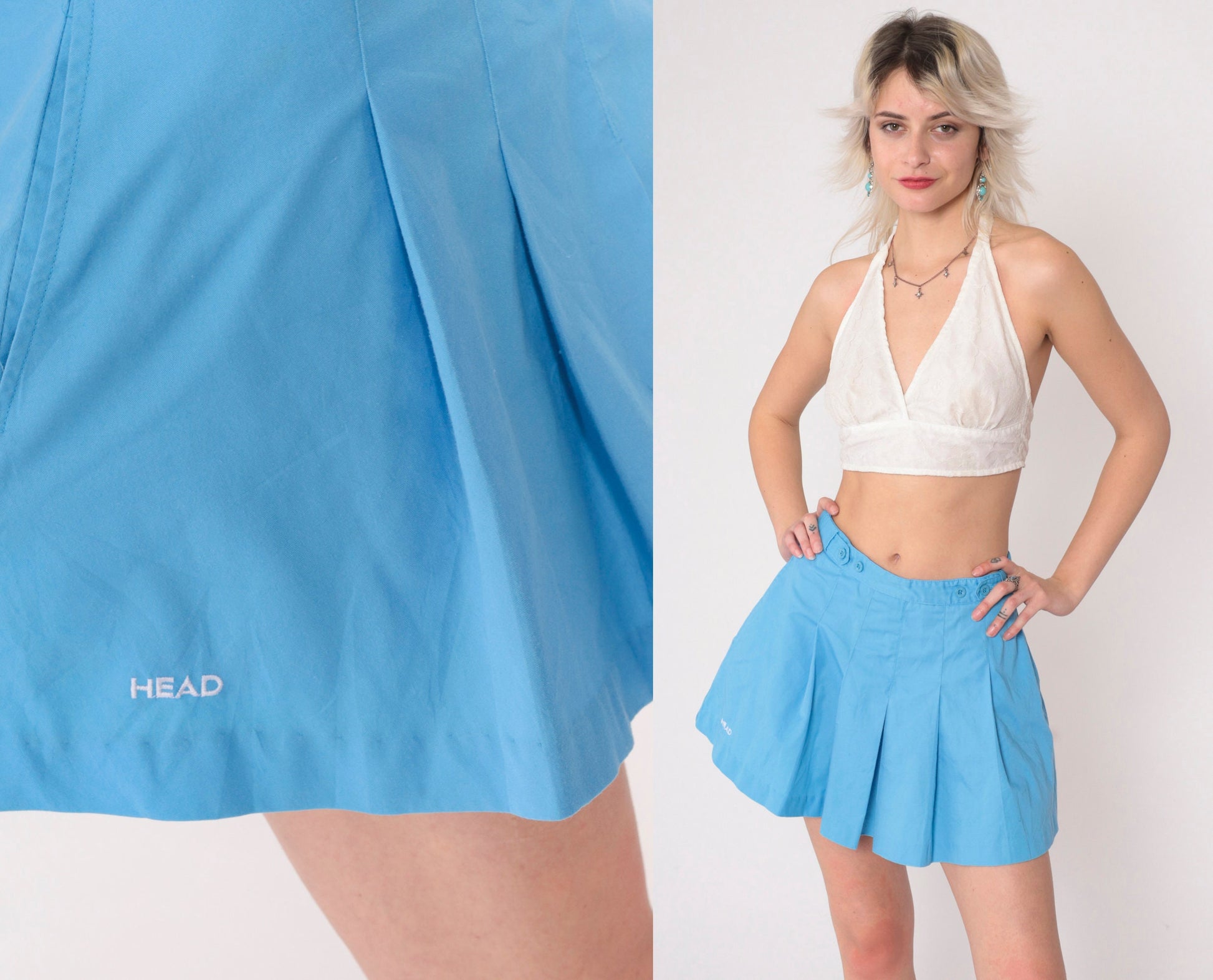Head Tennis Skirt 90s Pleated Mini Blue High Waist Small