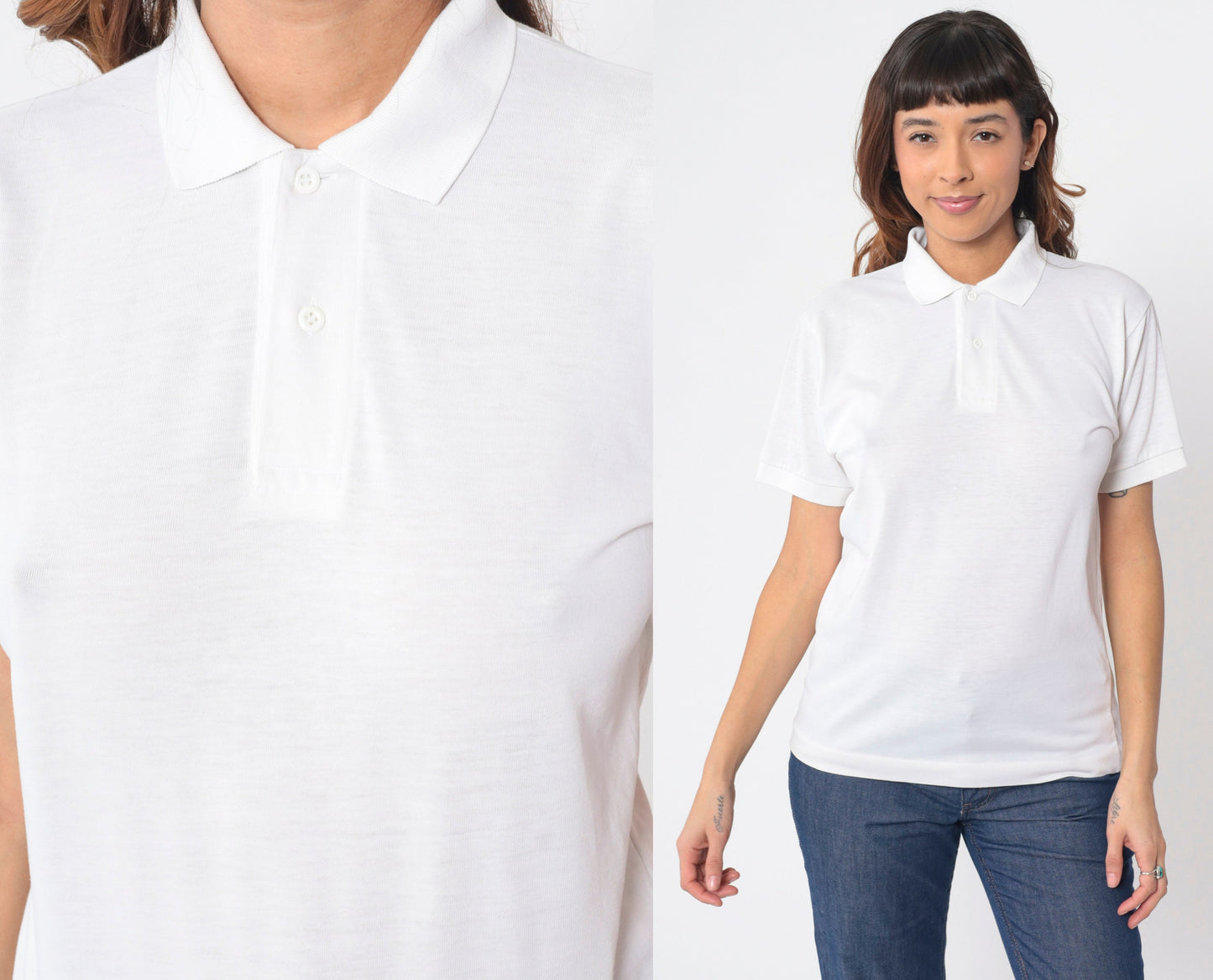 80s White Cotton Polo Shirt Button-Up Short Sleeve Collared Small S