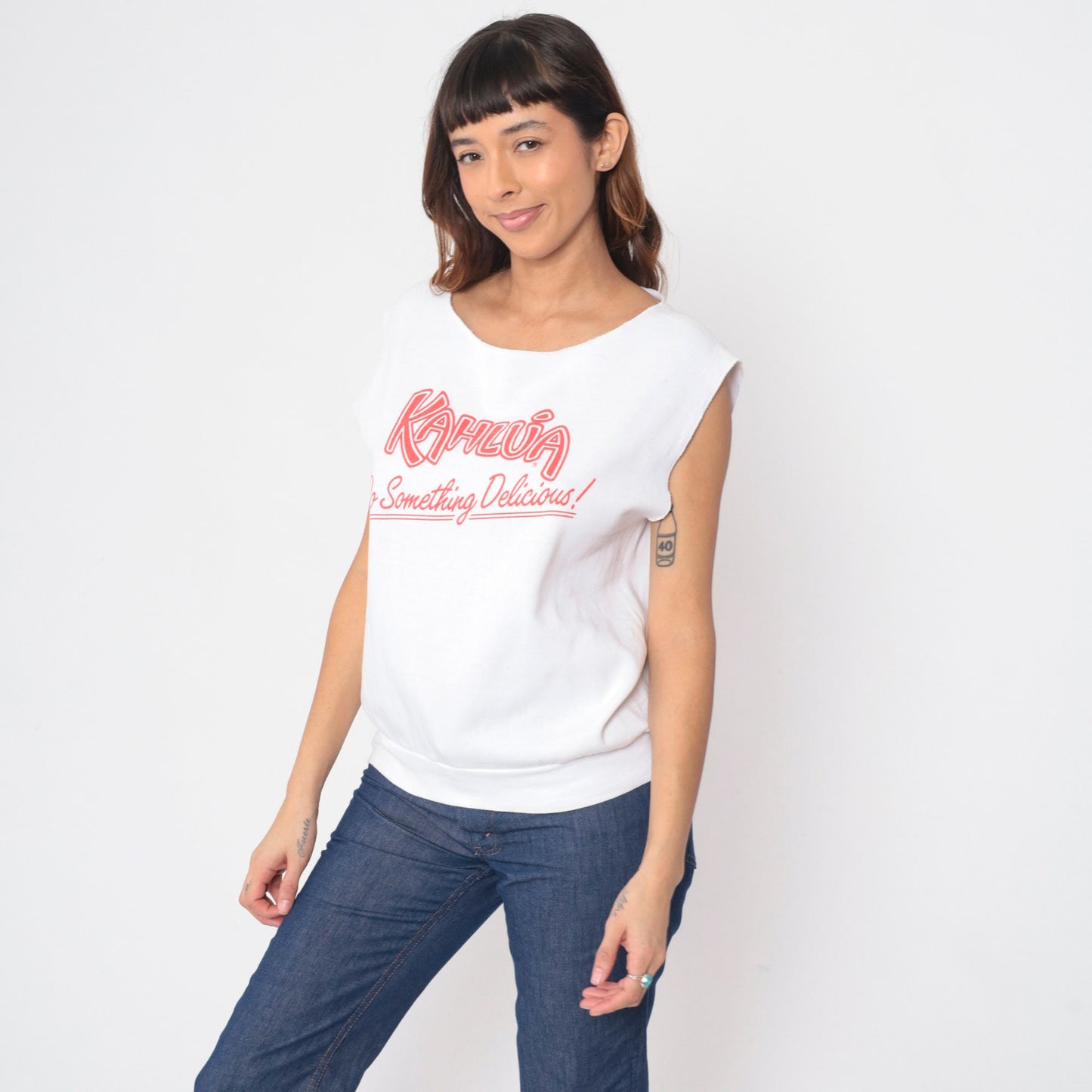 90s Kahlua Graphic Tee Cap Sleeve Sweatshirt White Medium