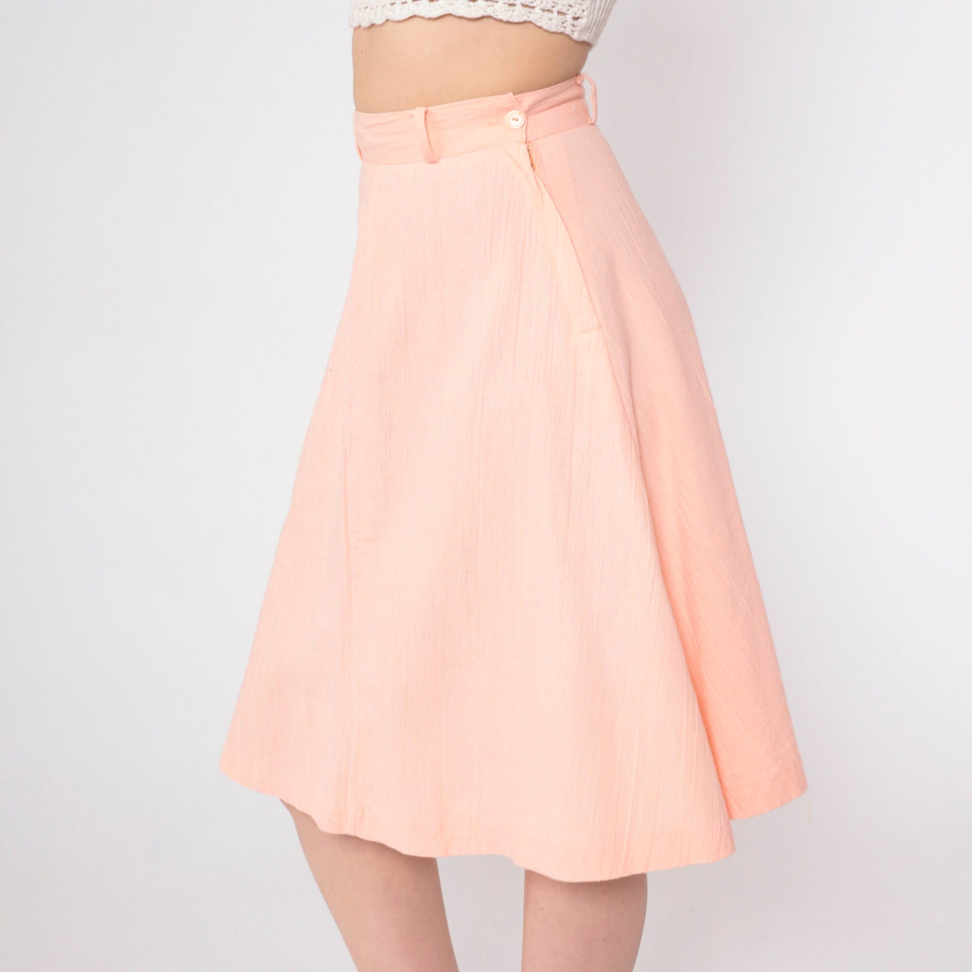80s Baby Pink A-Line Mini Skirt High Waist Small