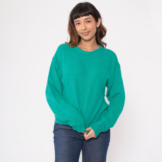 90s Pierre Cardin Lambswool Angora Sweater Green Textured Crewneck Medium
