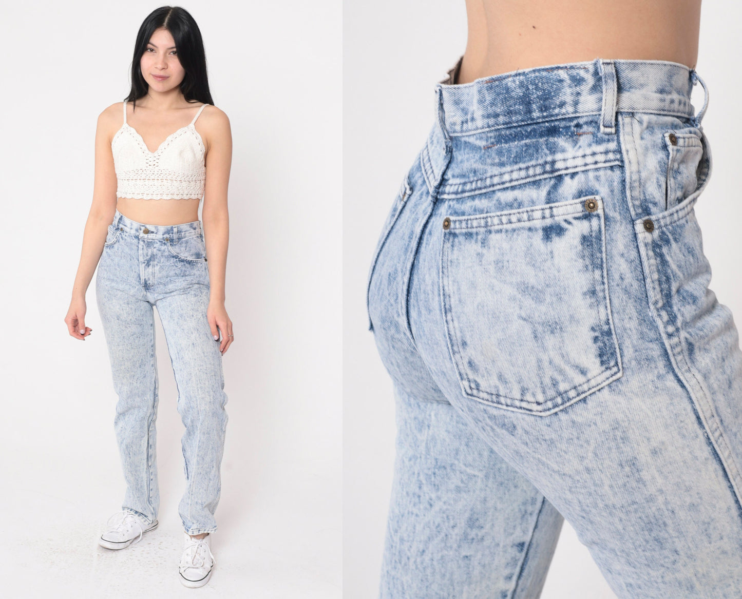 80s Acid Wash High Waist Tapered Jeans Blue Denim Small