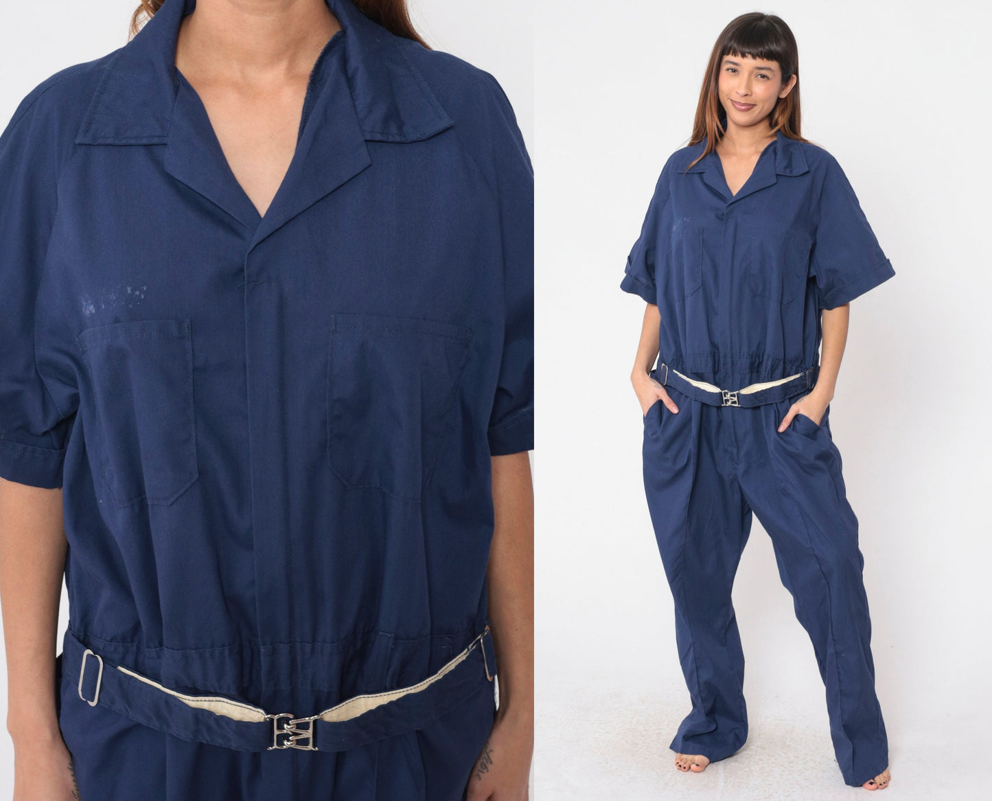 70s Walls Dark Blue Coveralls Utility Boilersuit Straight Leg Short Sleeve Men's 50 R