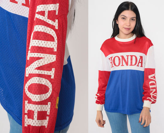 80s Honda Racing Mesh Jersey Red White Blue Viking Patch Small