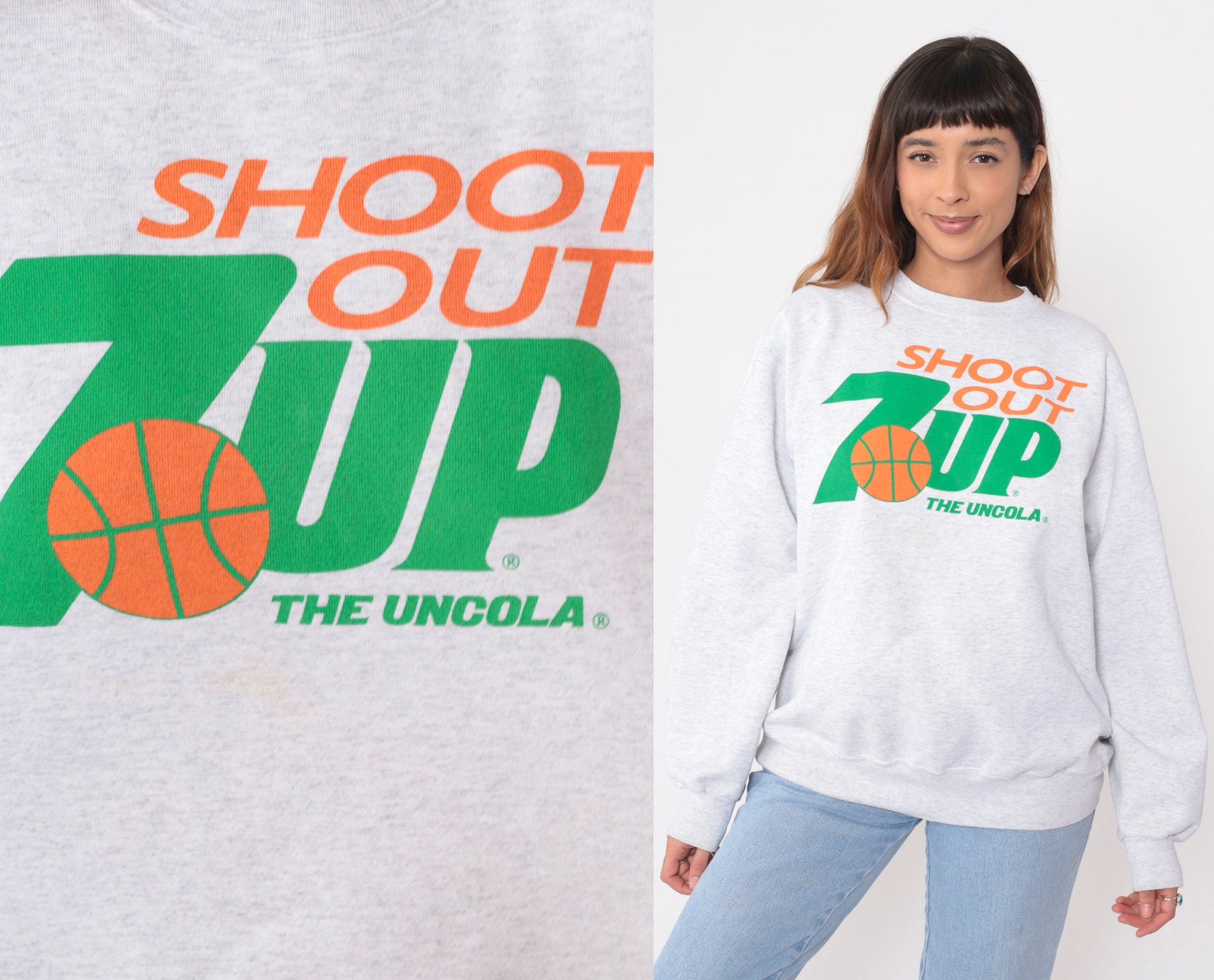 90s Champion 7UP Shoot Out Basketball Sweatshirt Heather Grey Extra Large XXL