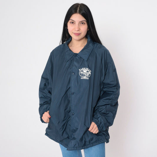 80s Parkman Pioneers Airplane Logo Navy Windbreaker Jacket Extra Large