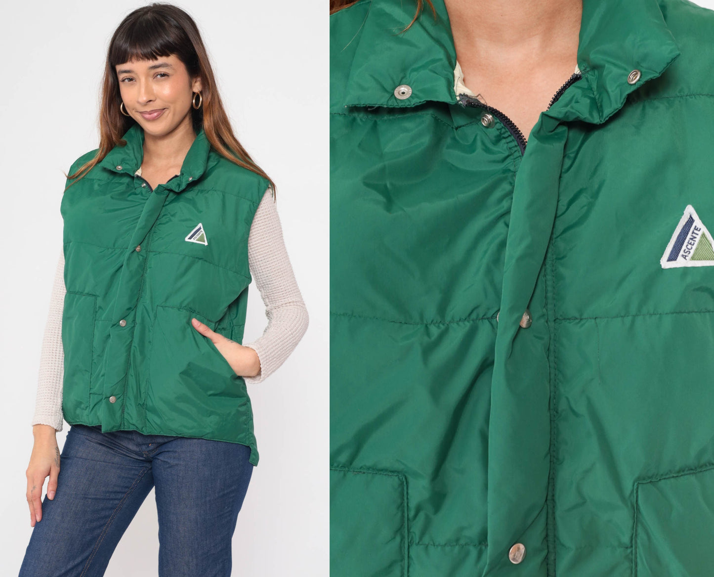 80s Ascente Green Goose Down Puffer Vest Sleeveless Winter Medium