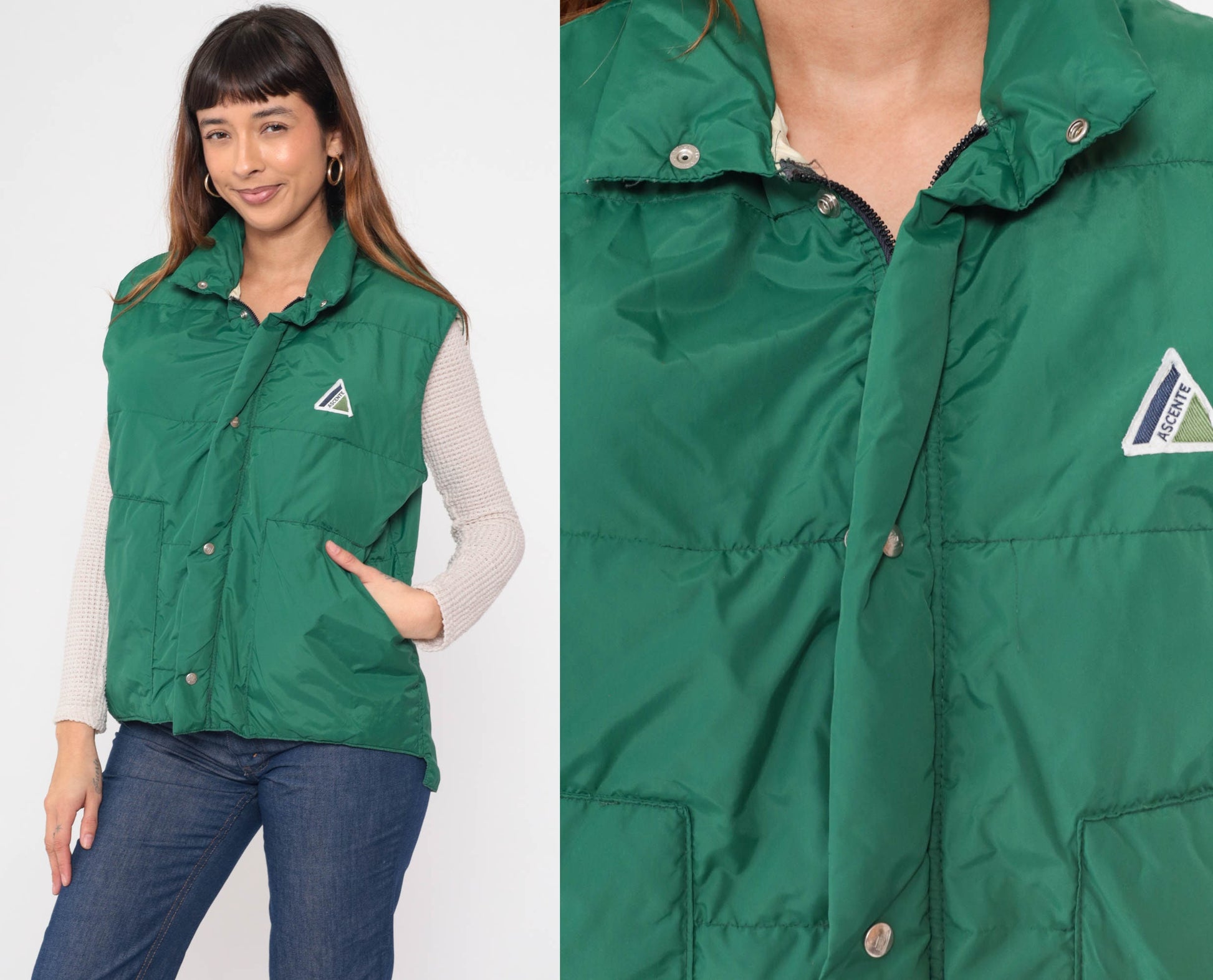 80s Ascente Green Goose Down Puffer Vest Sleeveless Winter Medium