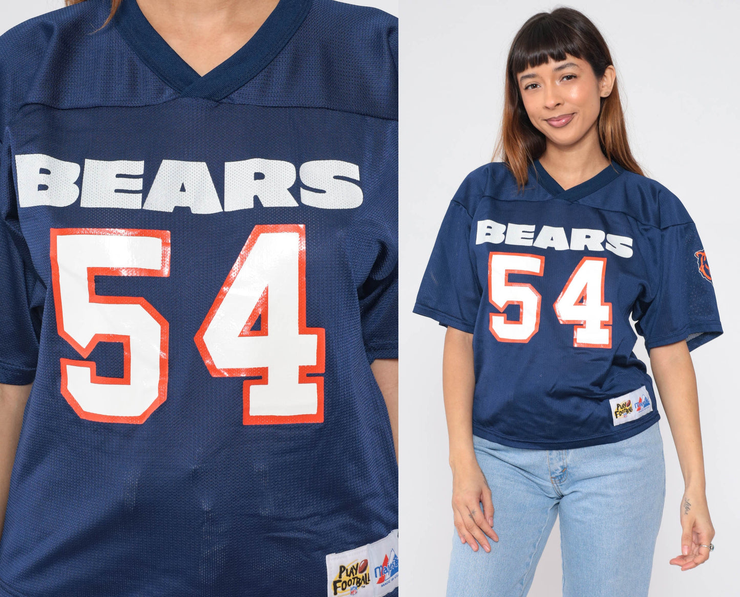 90s Chicago Bears #54 Scott Majestic Football Jersey Navy Nylon Small