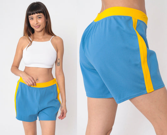 70s Speedline Running Shorts Blue Yellow Stripe High Waist Large