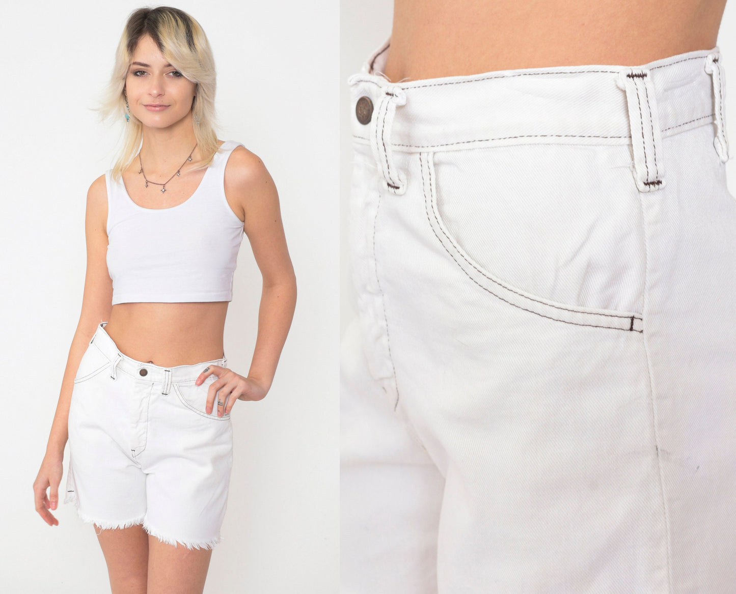80s White Denim Cutoff Shorts High Waisted Pocketless Extra Small