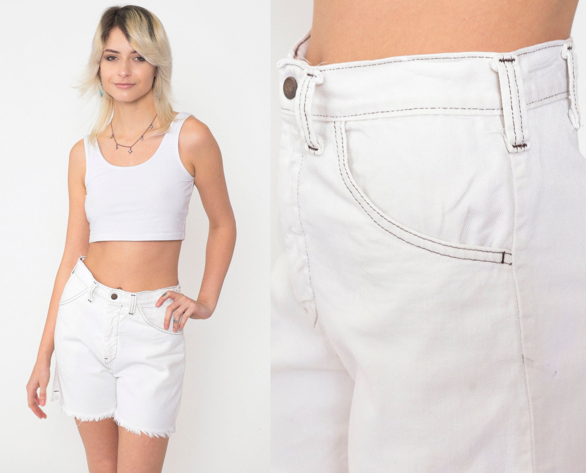80s White Denim Cutoff Shorts High Waisted Pocketless Extra Small