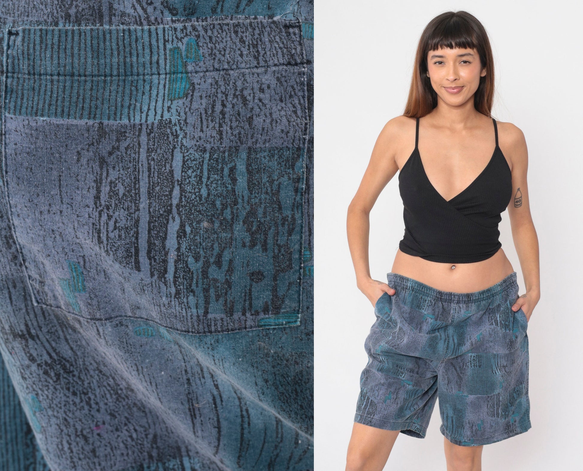 90s Maui Trading Company Shorts Abstract Print Blue Purple Wide Leg Large