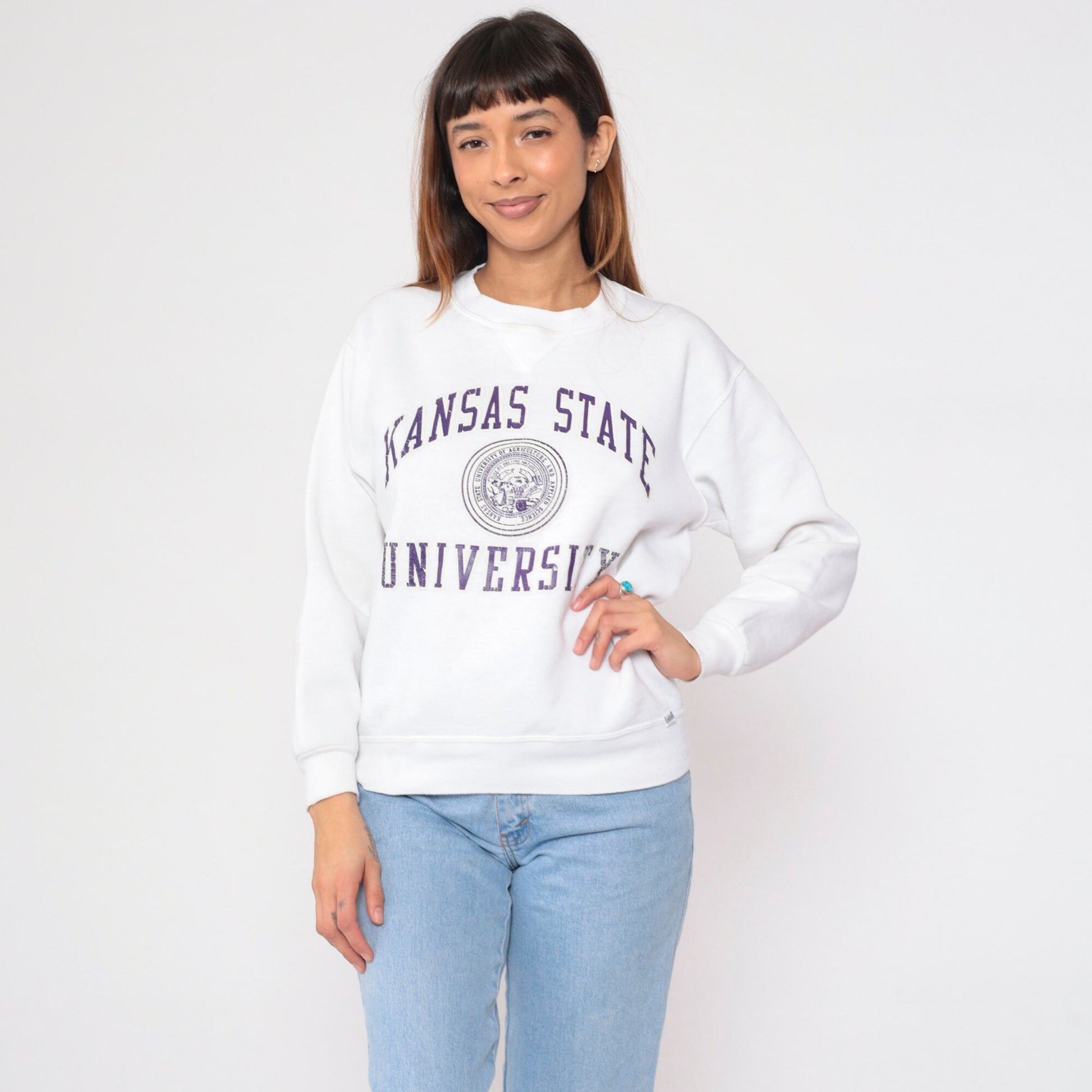 90s Kansas State University Wildcats Russell Athletic Sweatshirt White Medium M