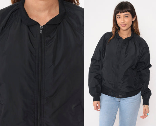 80s Larry Mahan Black Windbreaker Jacket Raglan Sleeve Medium